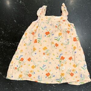 Angel Dear Floral Linen Dress - Cream with Orange and Blue Flowers